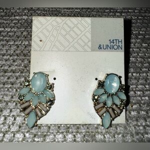 BNWT 14TH and Union Blue Green & Purple Rhinestone Cluster earrings